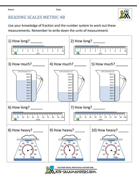 4th Grade Math Worksheets Measurement