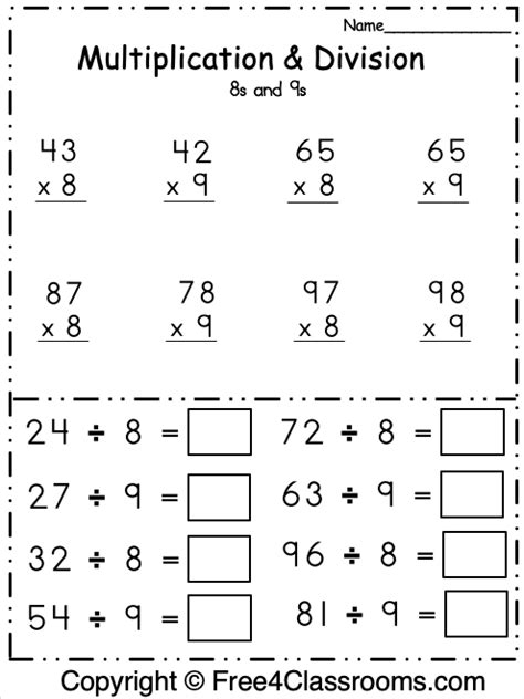 4th Grade Math Worksheets Multiplication and Division