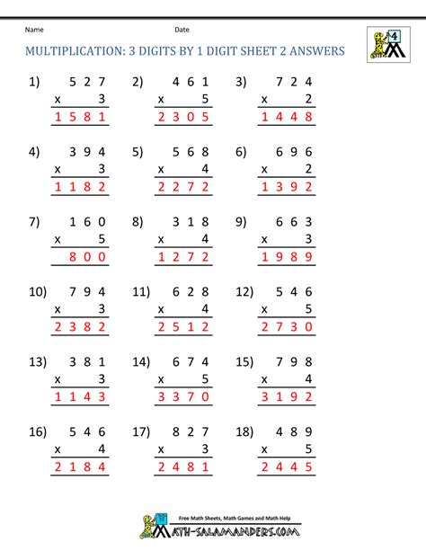 4th Grade Math Worksheets Multiplication