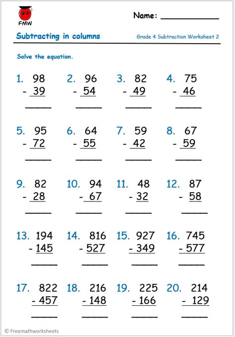 4th-grade math worksheets subtraction