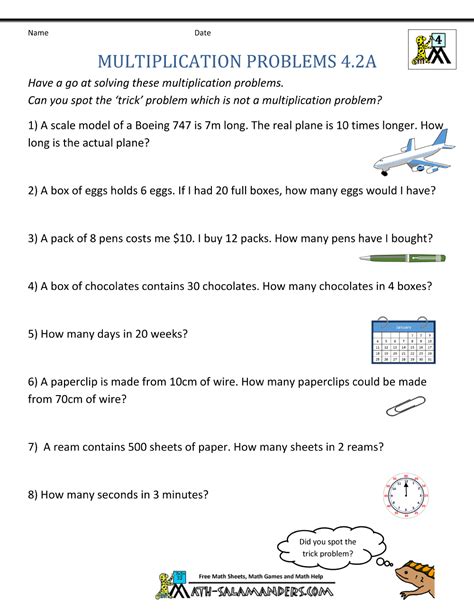 4th-grade math worksheets word problems