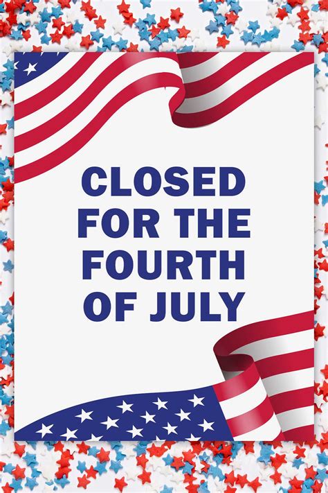 4th of July Closed Sign Template