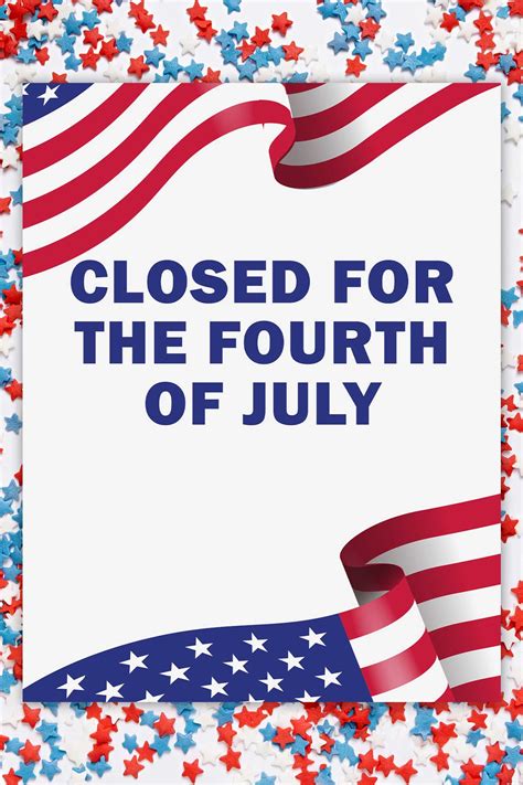 4th of July closed sign template printable 2