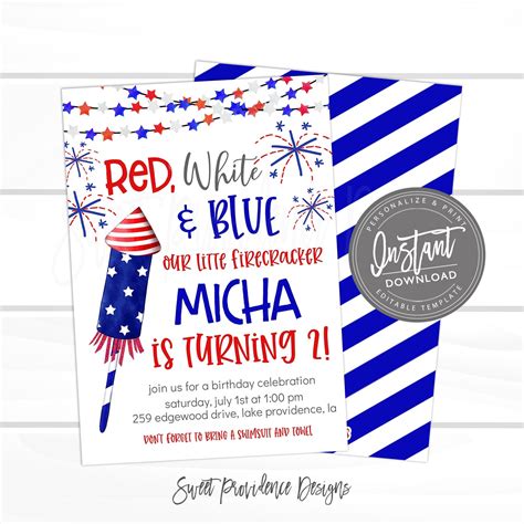 4th of July Party Invitation Wording Example