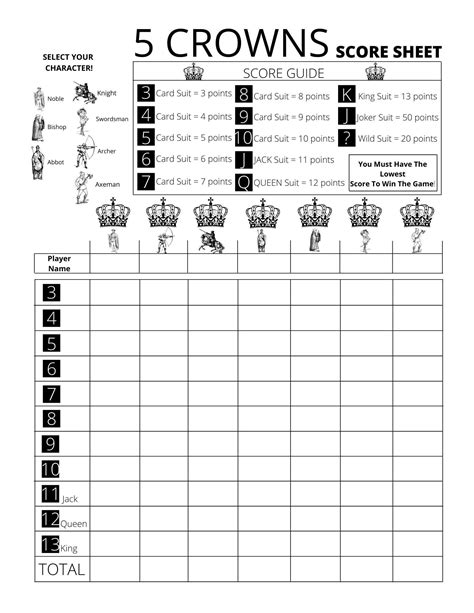 5 Crowns Score Sheet Template 1