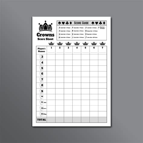 5 Crowns Card Game Score Sheet Template 1