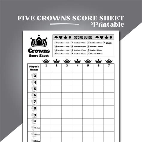 5 Crowns Card Game Score Sheet Template 5