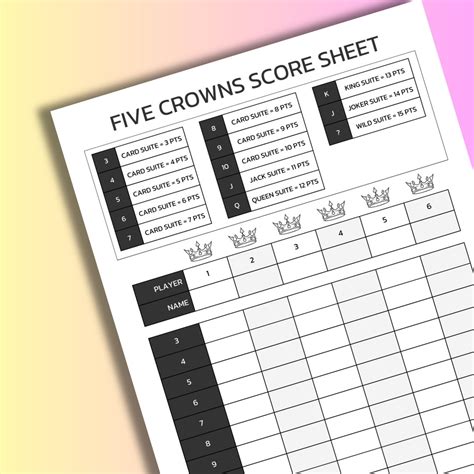 5 Crowns Score Sheet Design