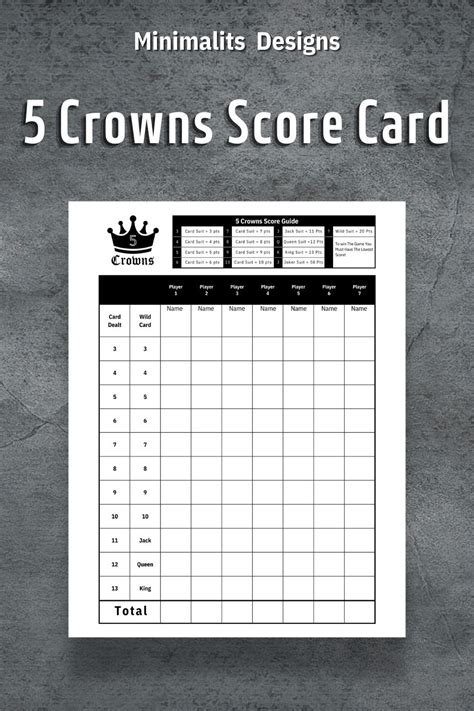 5 Crowns Score Sheet Printable