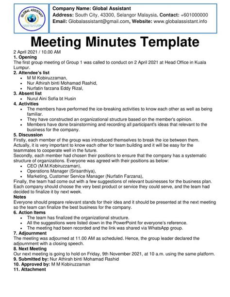 5 Essential Minutes Template Example 3