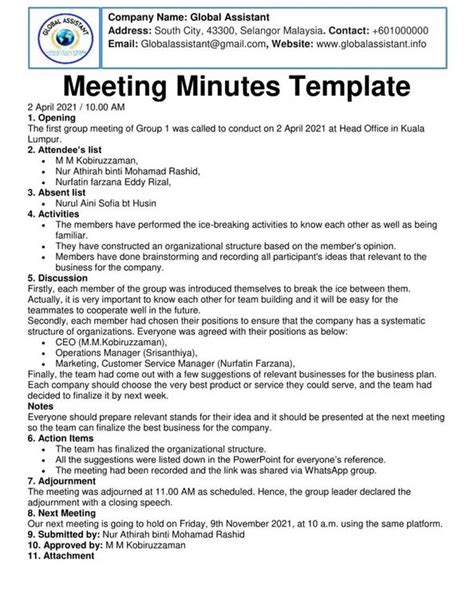 5 Essential Minutes Template Example 4