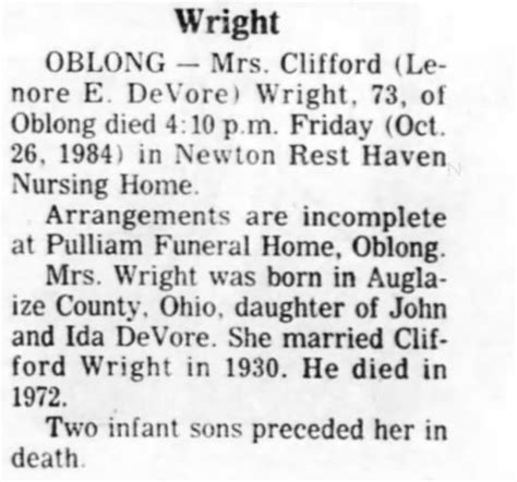 5 Wright Obituaries