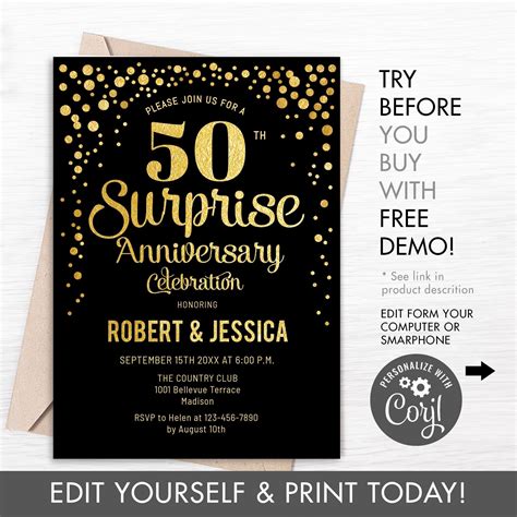 50th Anniversary Party Invitation Templates