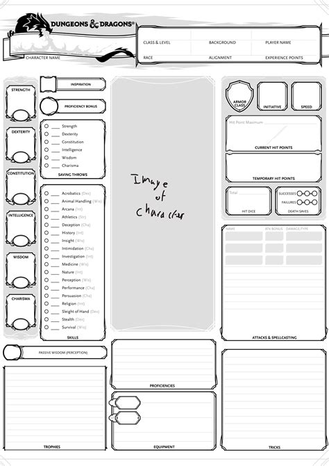 Example of a 5e character sheet template layout