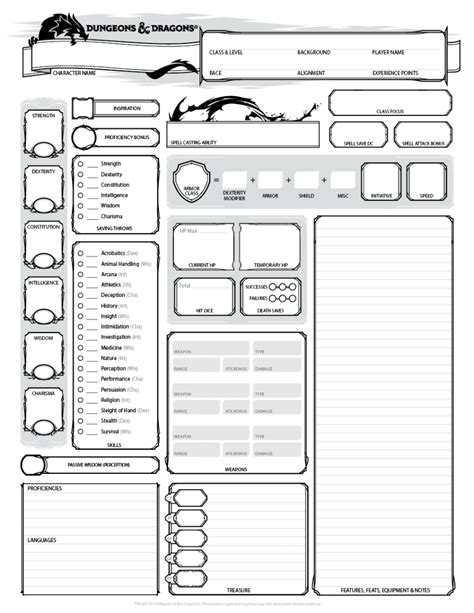 Example of a 5e character sheet template in PDF format