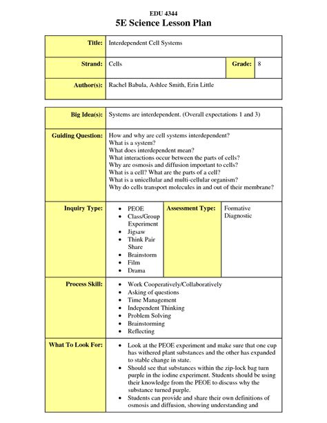 5E lesson plan templates in Google Docs