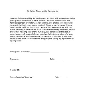 5K Event Waiver Form Template Sample Image 2