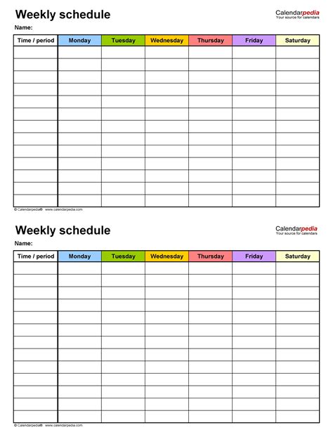 Excel version of a 6 week schedule template