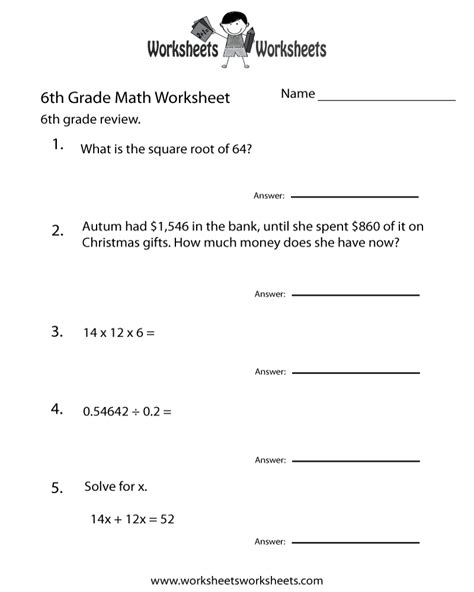 6th grade math practice image