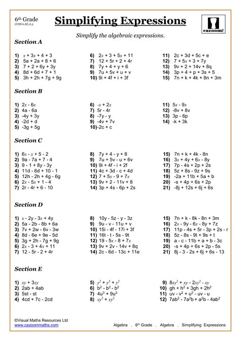 Algebra worksheets