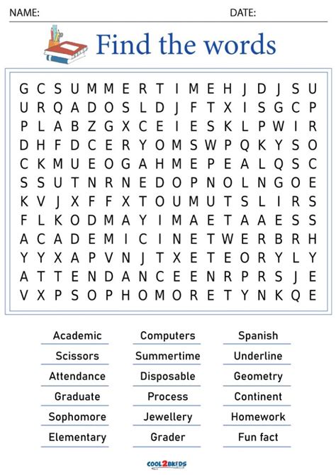 6th Grade Word Search Printables