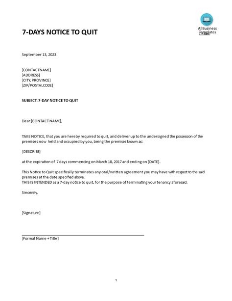 7-day notice letter template