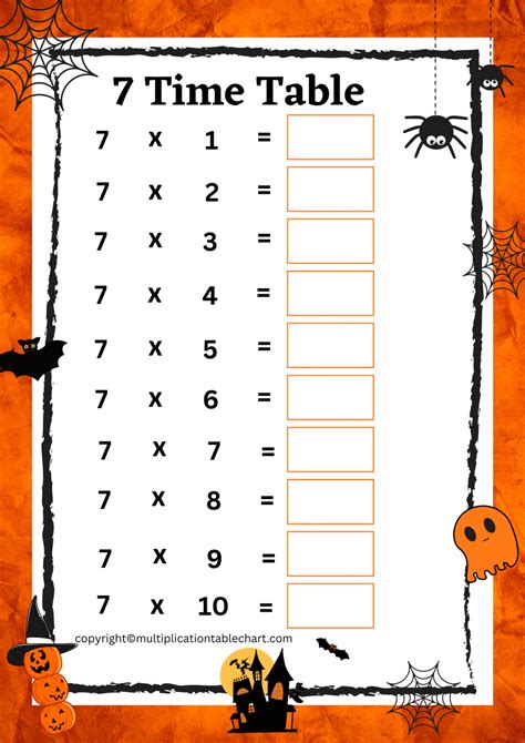 7 times tables worksheets to print