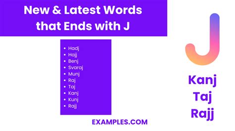 7 words that end with the letter J