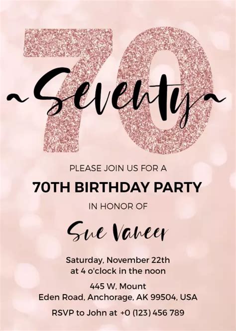 Bright 70th Birthday Invitation Template