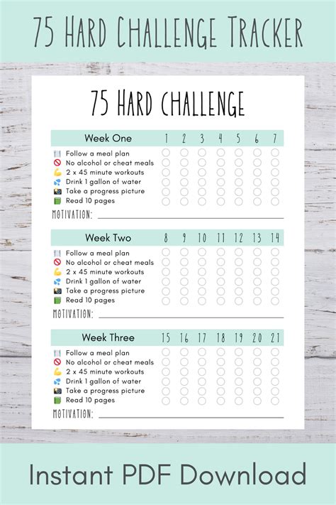 75 Hard Challenge Printable