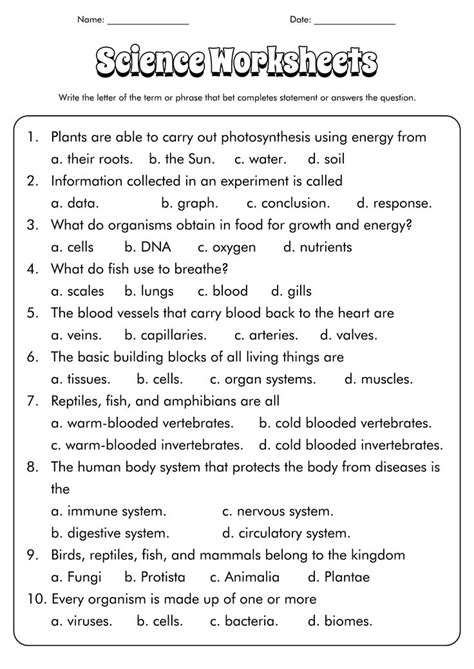 7th grade science worksheets