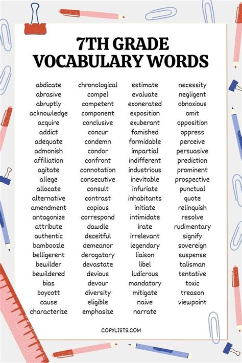 7th grade vocabulary worksheets