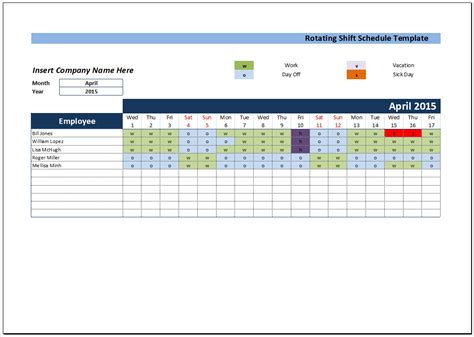 8-Hour Shift Rotation Template