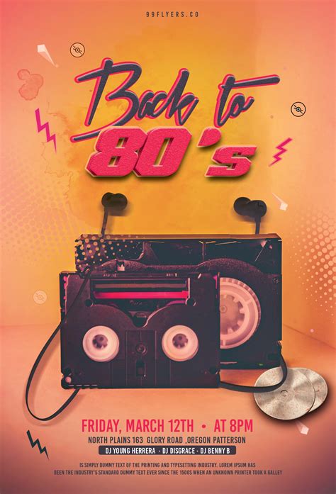 A range of 80s flyer templates available for download