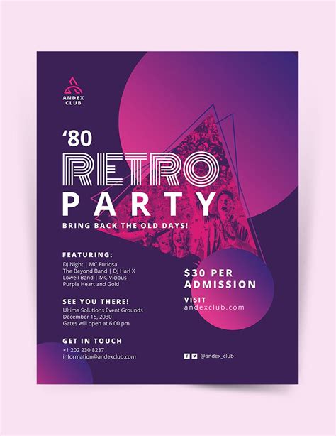 A retro-style flyer with a bold, colorful design