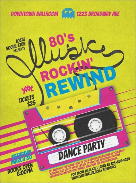 A retro-style 80s music flyer template