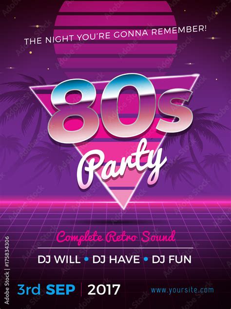 A bold, colorful 80s party flyer design