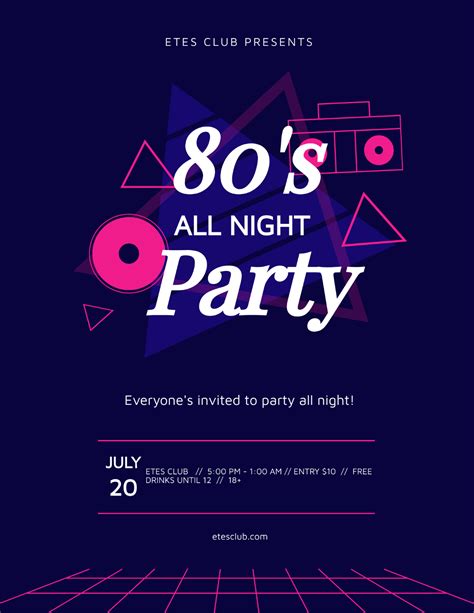 A bold, colorful 80s party flyer template