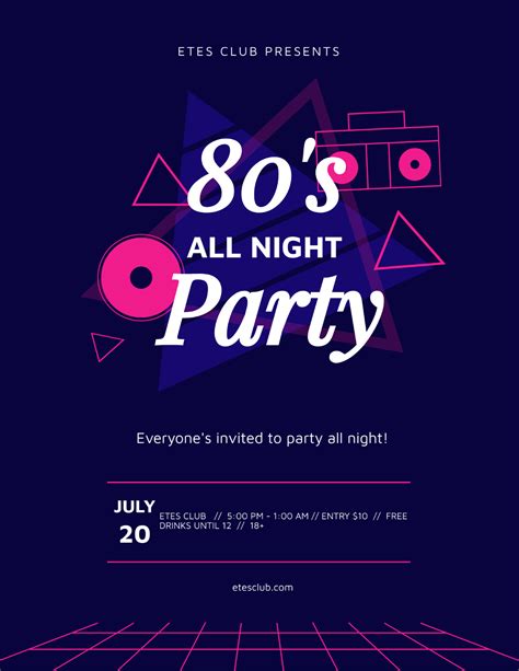 A bold, colorful 80s party flyer template