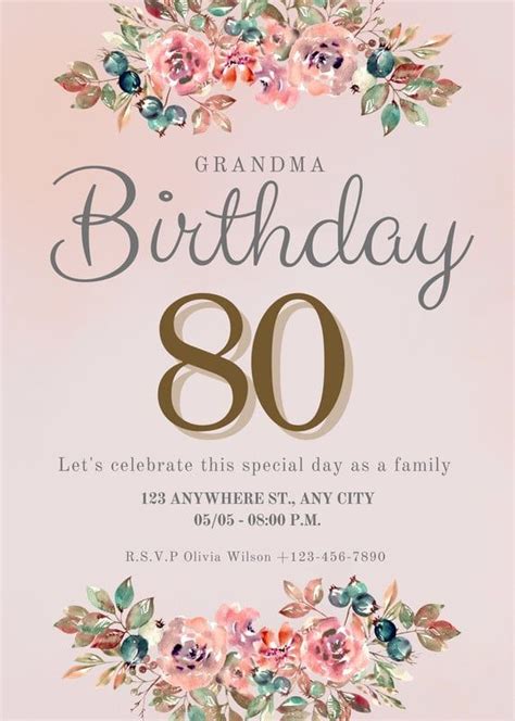 80th birthday invitation ideas