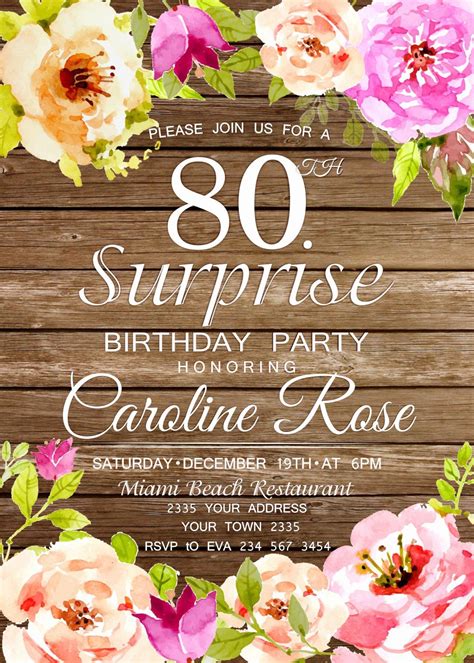 80th Birthday Invitation Template 1