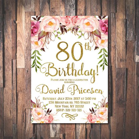 80th Birthday Invitation Template