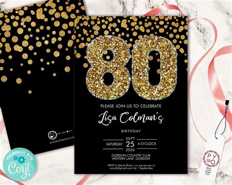 80th Birthday Invitation Template 2