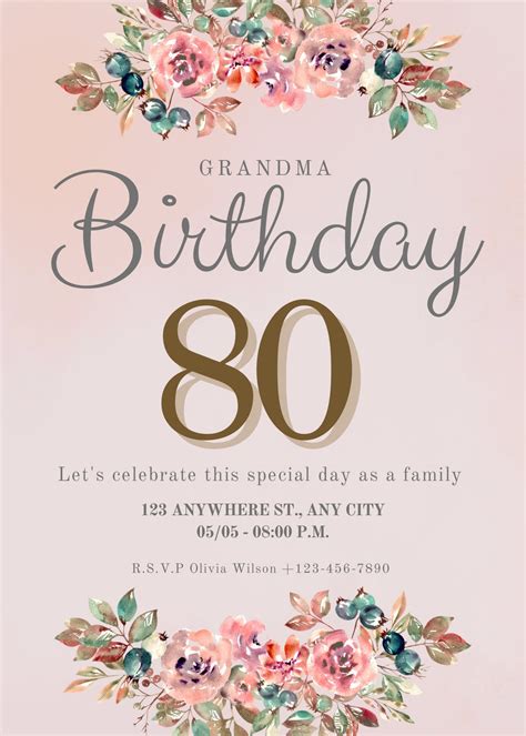 80th Birthday Invitation Templates