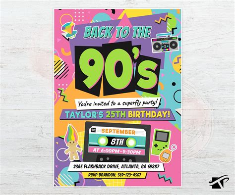 90s birthday party invitations