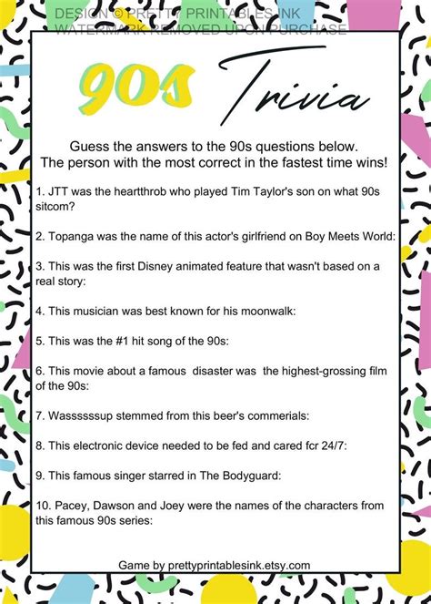 Printable 90s Trivia Questions and Answers