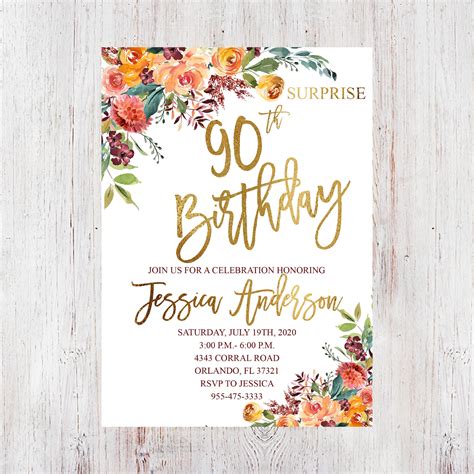 90th Birthday Invitation Template 6