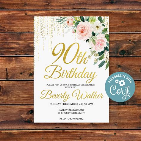 90th Birthday Invitation Template 4