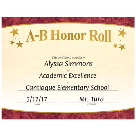 A-B Honor Roll Certificate Printables Example 3