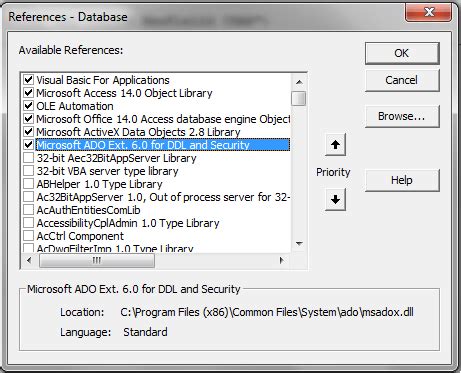 ADOX in VBA